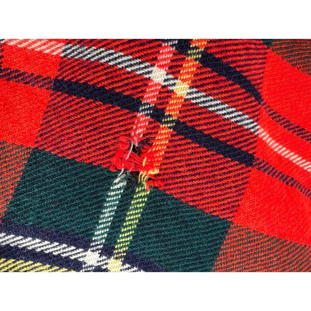 Vintage plaid blanket throw 55X54 fringe Red Christmas decor Stadium car